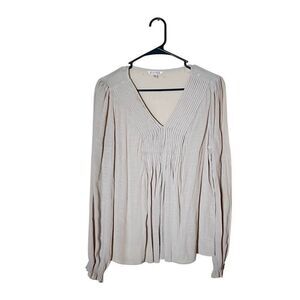 NANETTE LEPORE Women's M Blouse Top Shirt Beige Boho Pleat Puckered Long Sleeve